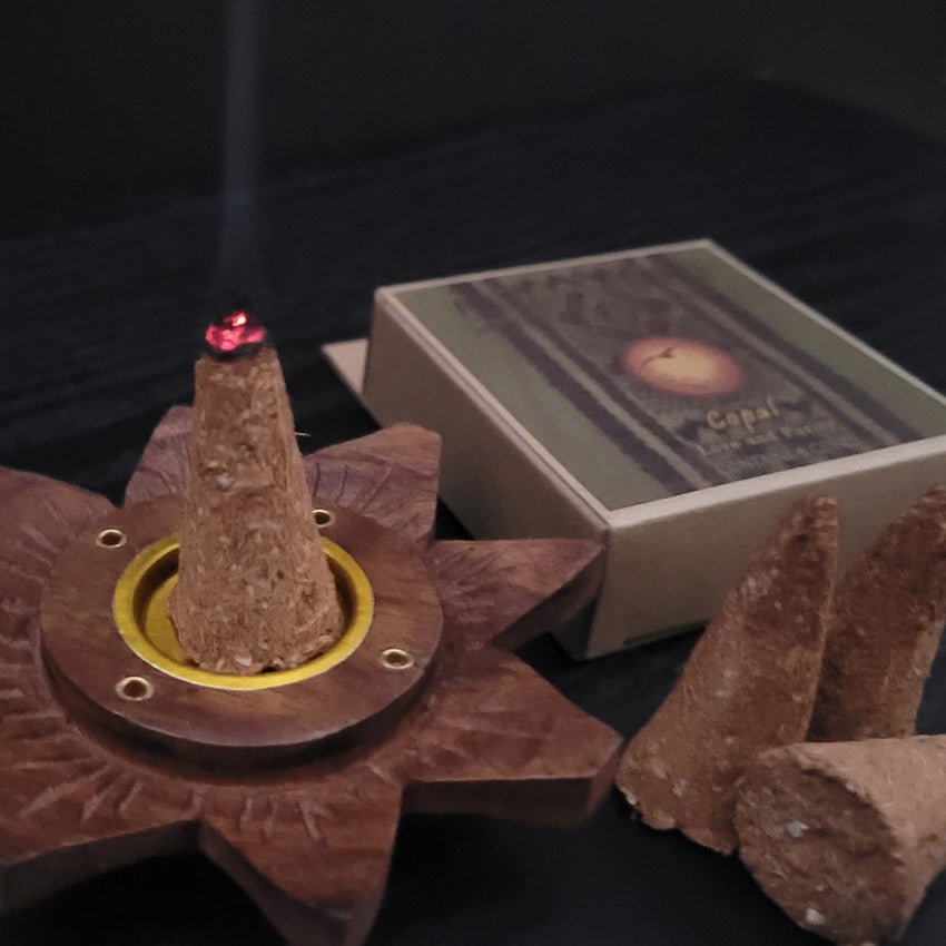 Incense Burner - Wooden Round Plate Lotus - 4 inches - Tree Spirit Wellness