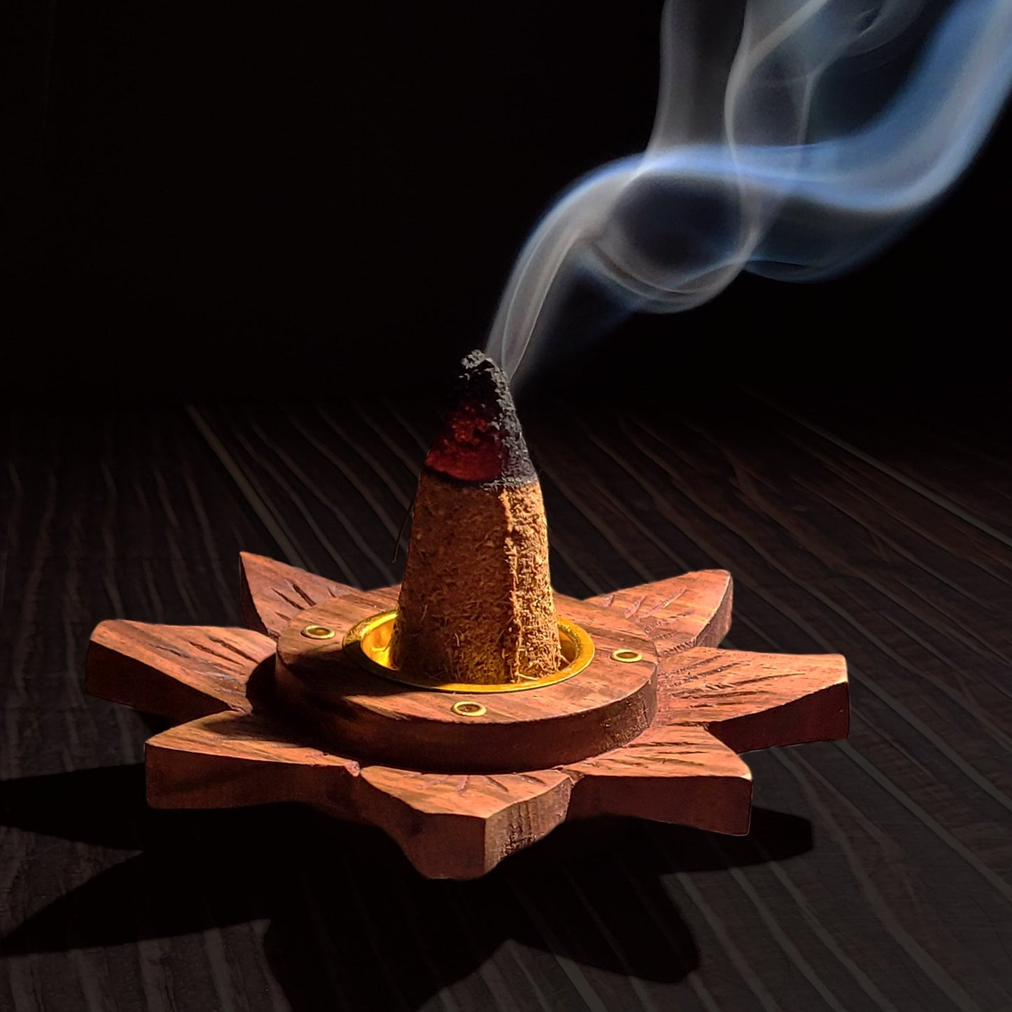 Incense Burner - Wooden Round Plate Lotus - 4 inches - Tree Spirit Wellness