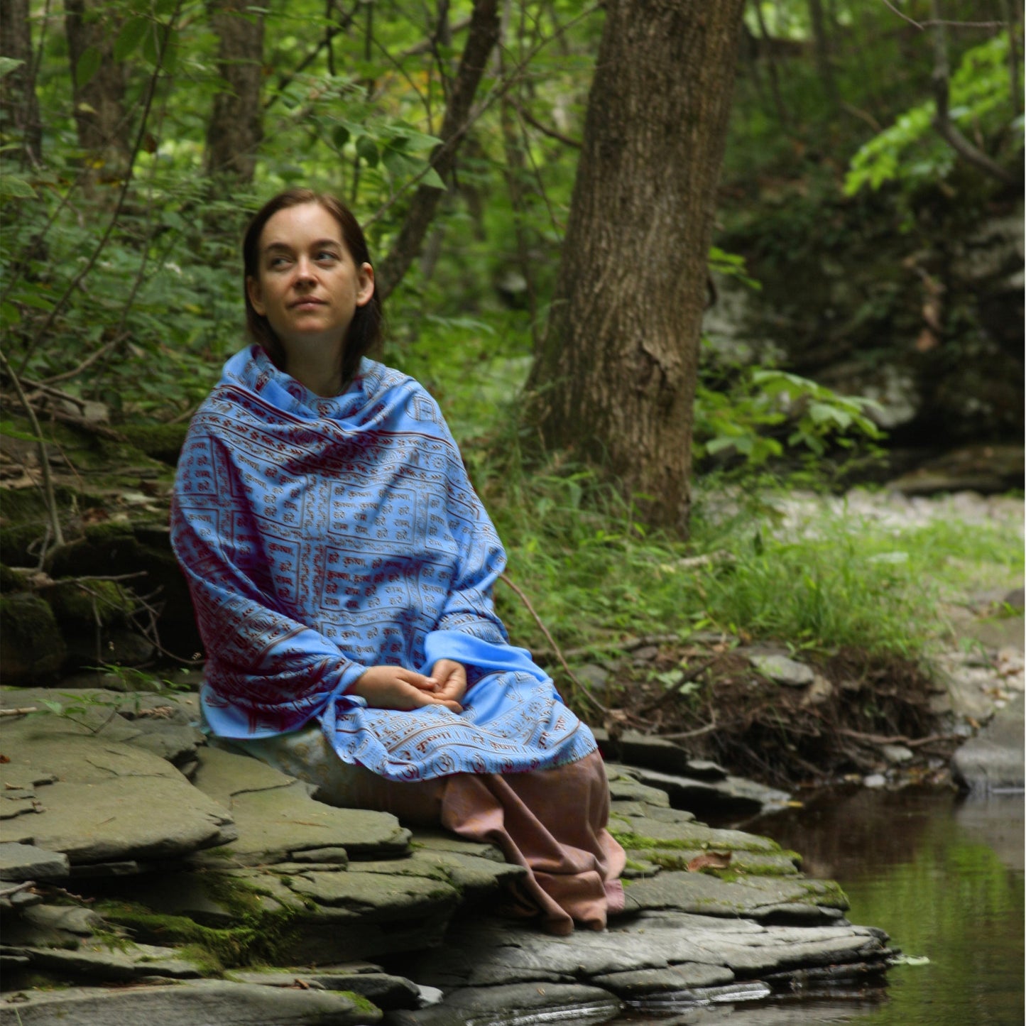 Meditation Yoga Prayer Shawl - Maha Mantra - Denim Blue Large - Tree Spirit Wellness