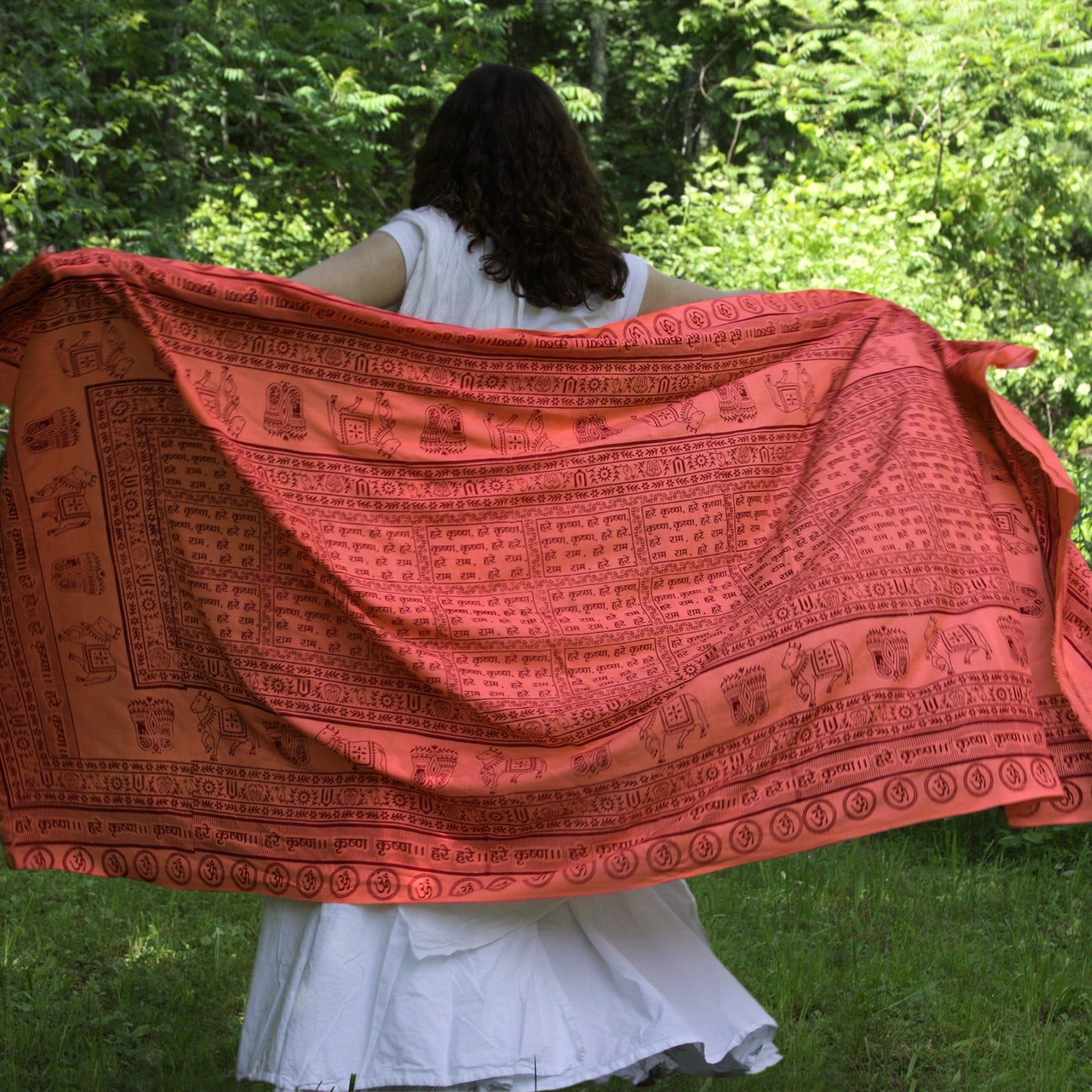 Meditation Yoga Prayer Shawl - Maha Mantra - Peach Orange Large - Tree Spirit Wellness