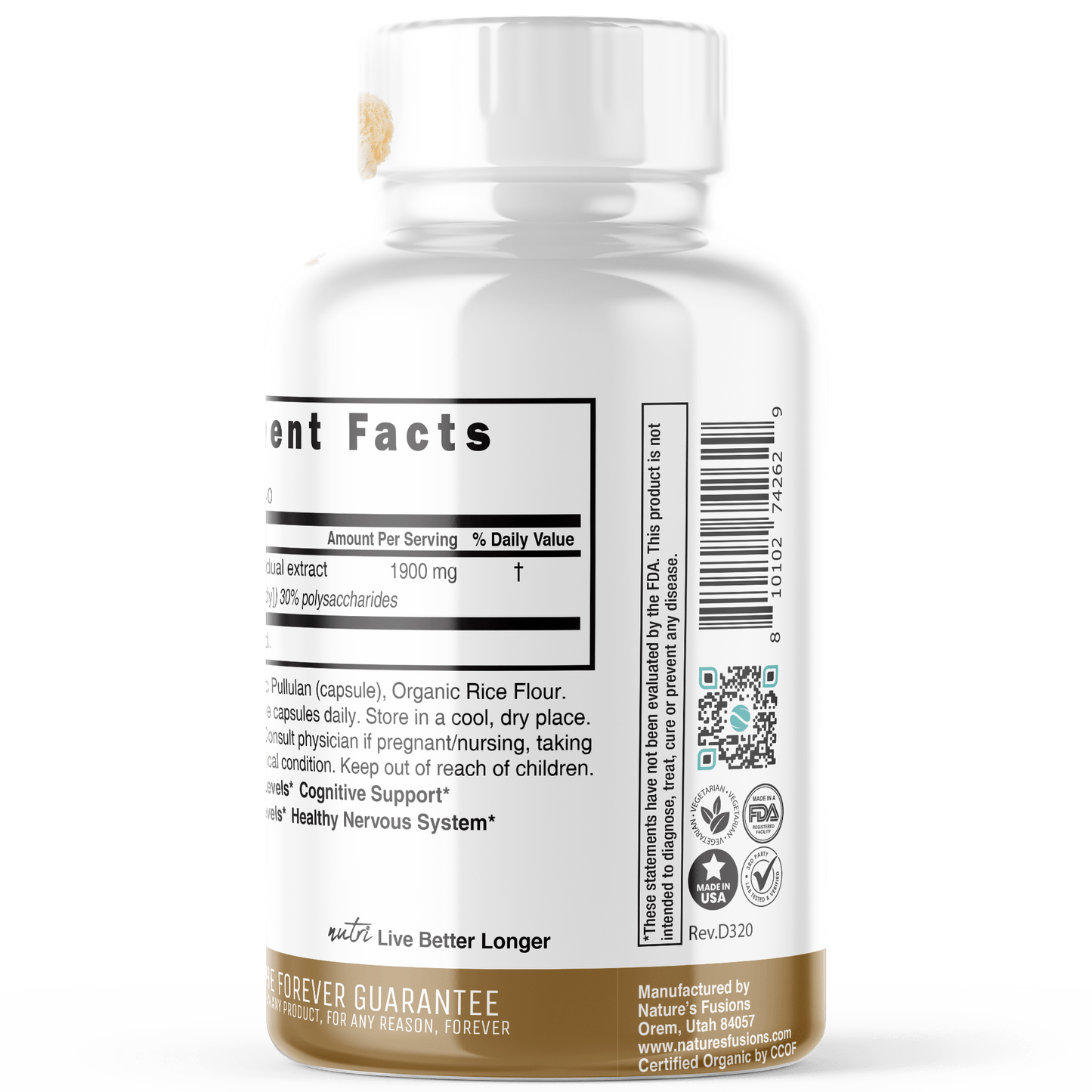 NUTRI Lion's Mane 1900mg - ORGANIC 120 capsules - Tree Spirit Wellness