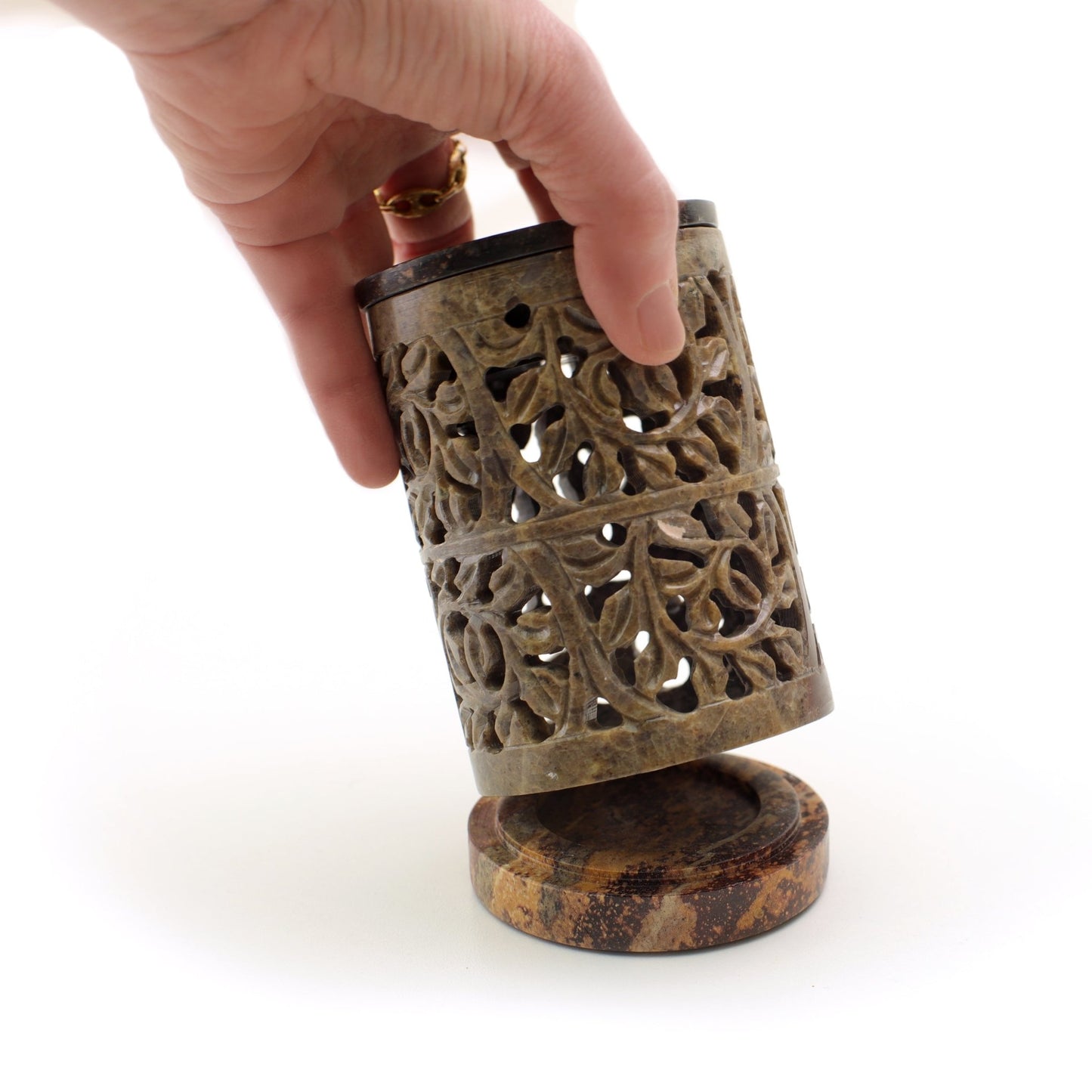 Oil Diffuser - Natural Soapstone Oil Burner Ornamental Leaves 4.75" - Tree Spirit Wellness