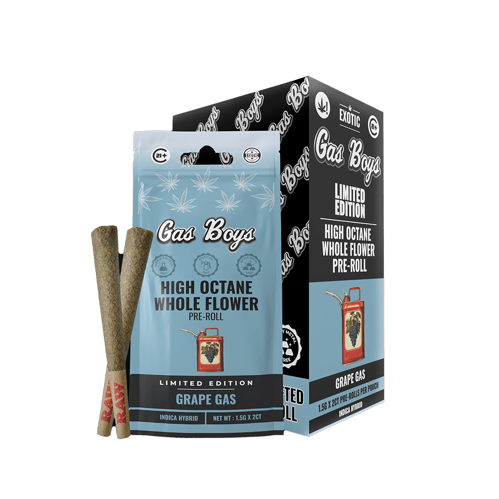 THCA Whole Flower PRE - ROLL Grape Gas Display Box - Indica Hybrid (10ct pouches) (Limited Edition) - Tree Spirit Wellness