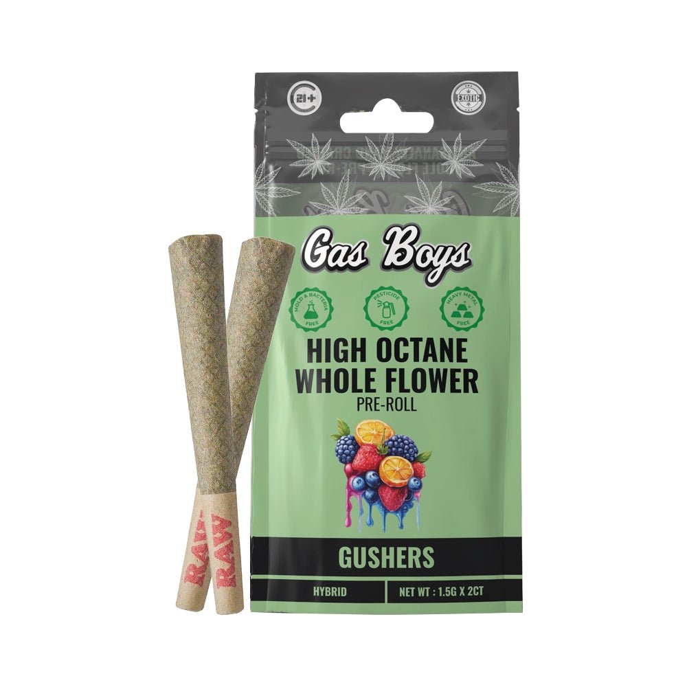 THCA Whole Flower PRE - ROLL Gushers Display Box - Hybrid (10ct pouches) - Tree Spirit Wellness