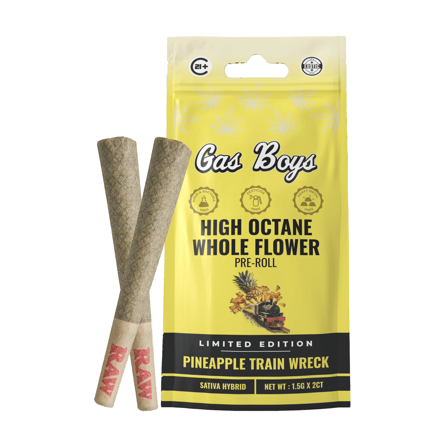 THCA Whole Flower PRE - ROLL Pineapple Train Wreck Display Box - Sativa Hybrid (10ct pouches) (Limited Edition) - Tree Spirit Wellness