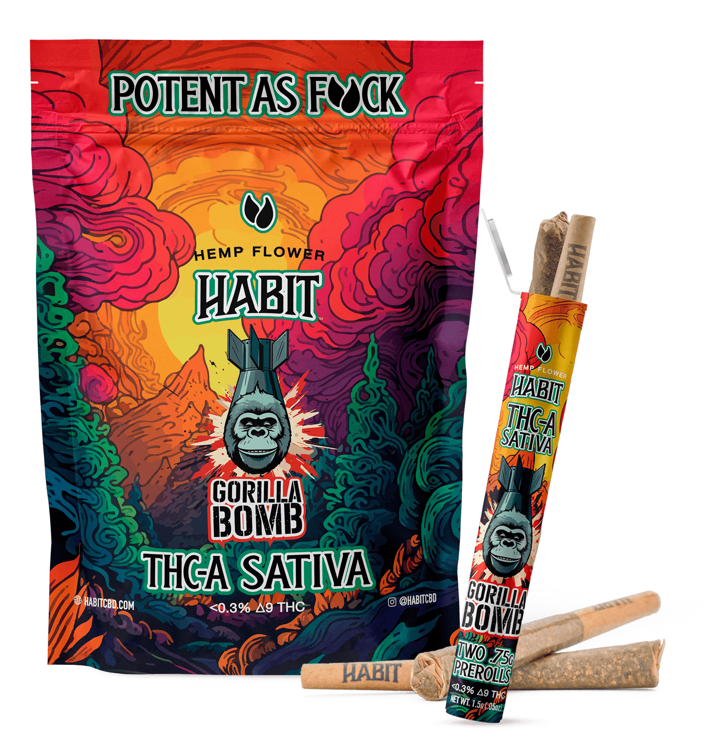 THCA.75g PRE - Rolls 2Pk Gorilla Bomb (Sativa)Case of 10 - Tree Spirit Wellness
