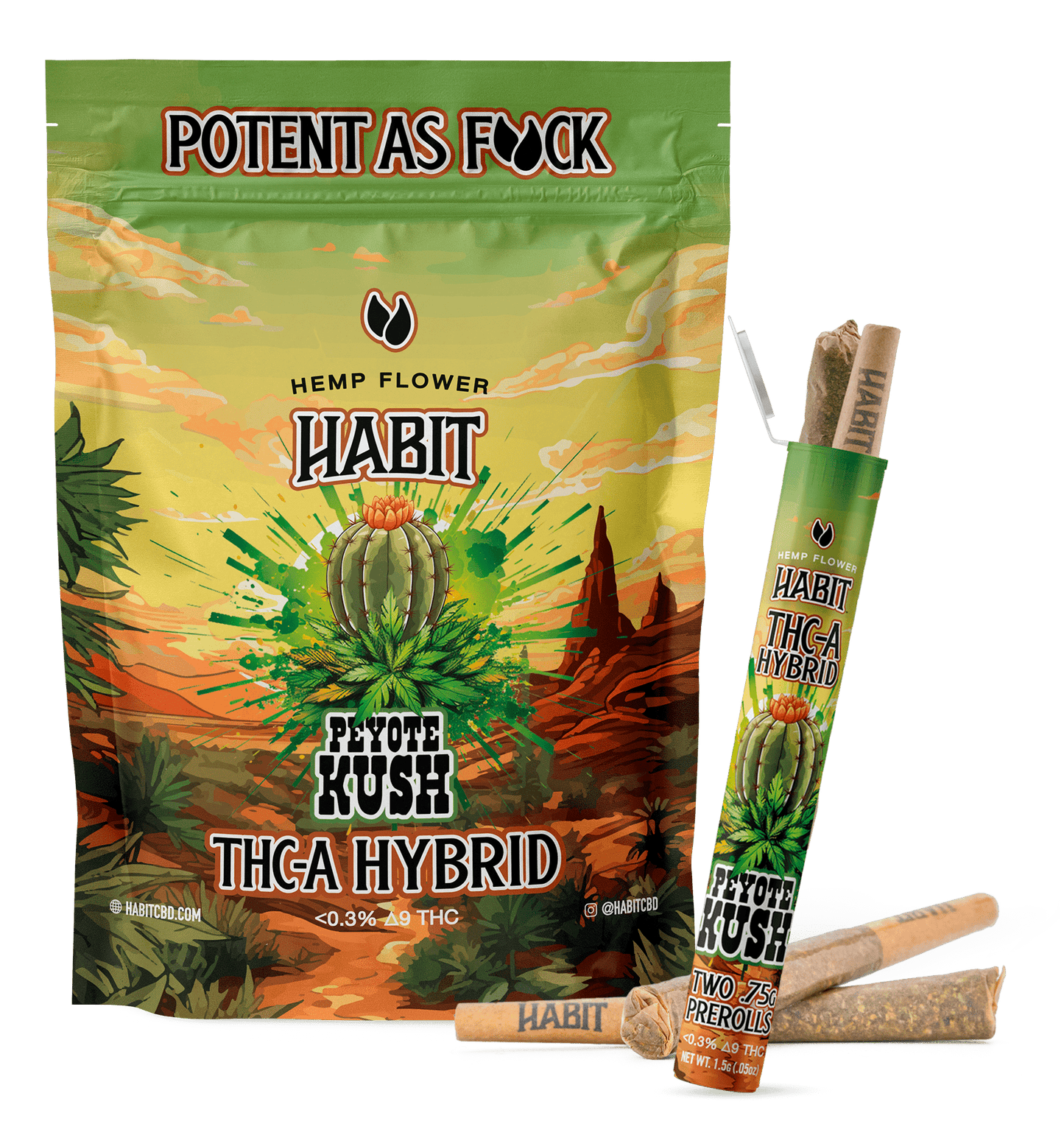 THCA.75g PRE - Rolls 2Pk Peyote Kush (Hybrid) Case of 10 - Tree Spirit Wellness