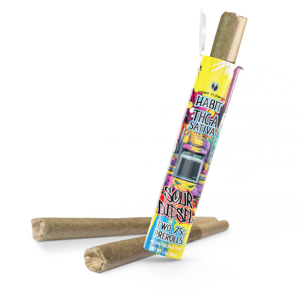 THCA.75g PRE - Rolls 2Pk Sour Diesel (Sativa) Case of 20 - Tree Spirit Wellness