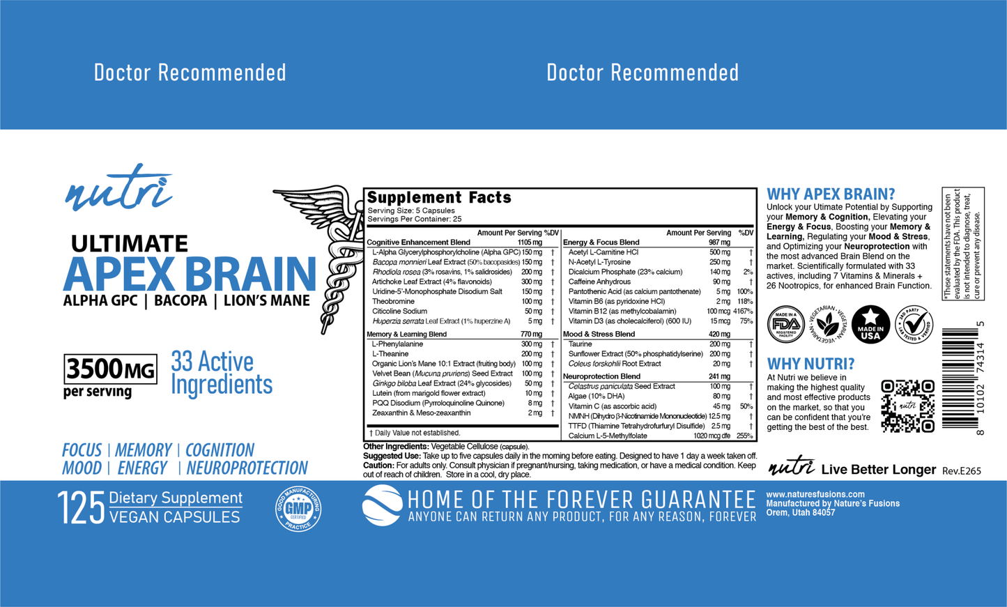 Ultimate Apex Brain - 125 Count - Coming Soon - Tree Spirit Wellness