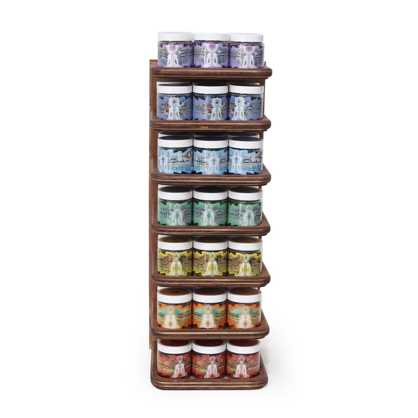 Wholesale Opening Bundle - Herbal Resin Incense - Display Rack with 7 - Chakra Line 2.4 oz (68g) Jars - 42 Packs - Tree Spirit Wellness