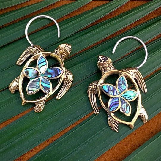 Abalone Plumeria Turtles - Silver Post - Tree Spirit Wellness