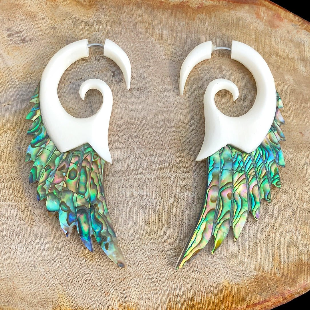 Angel Wings - Bone with Abalone - Tree Spirit Wellness