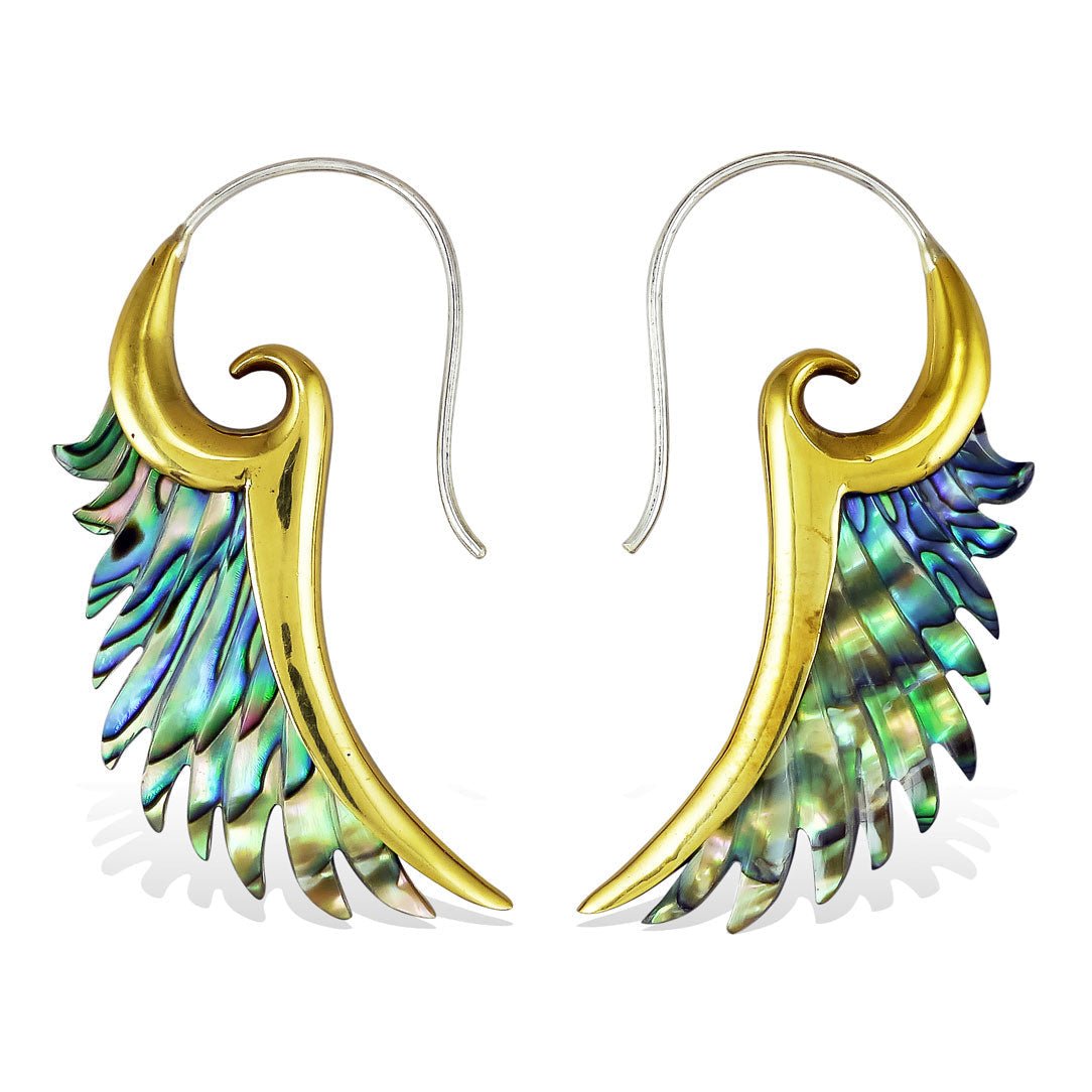 Brass Flared Wings - Abalone Shell - Tree Spirit Wellness