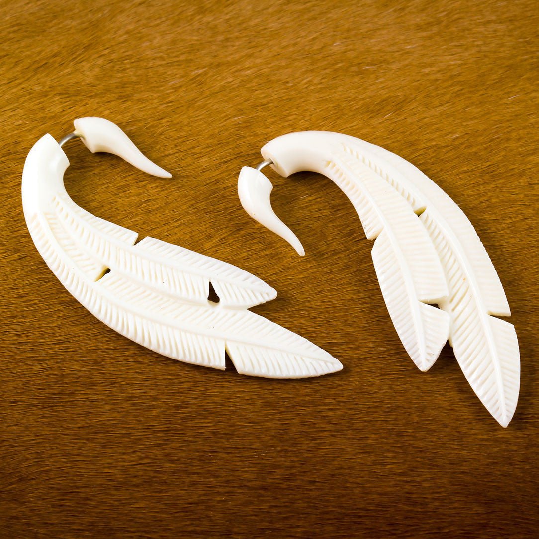 Double Feathers - Bone - Tree Spirit Wellness