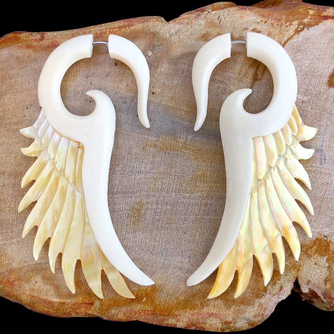 Flared Wings - Bone with Shell - Tree Spirit Wellness
