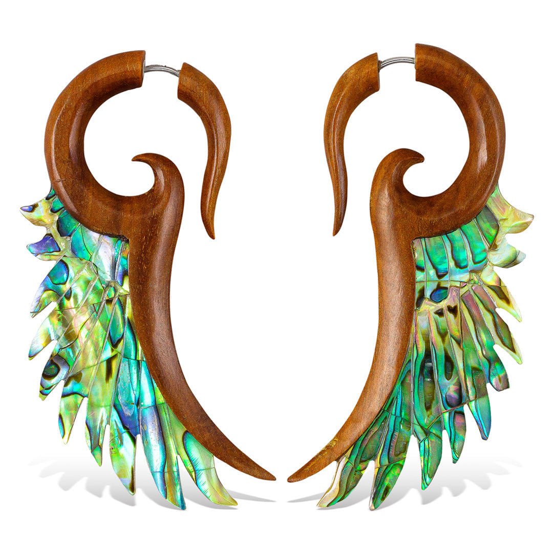 Flared Wings - Wood with Abalone - Tree Spirit Wellness