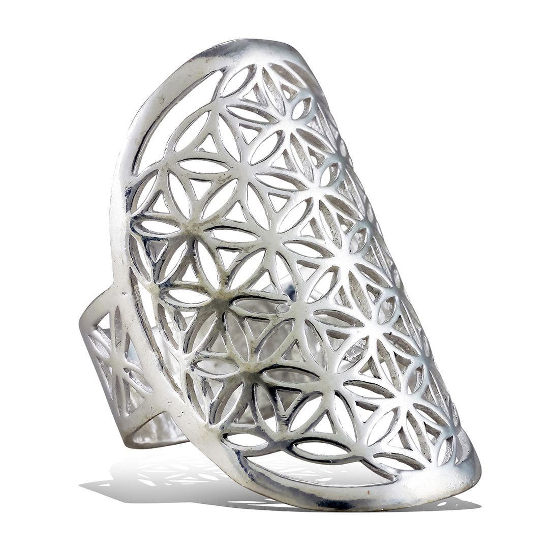 Flower of Life Oval Ring - Silver - Tree Spirit Wellness