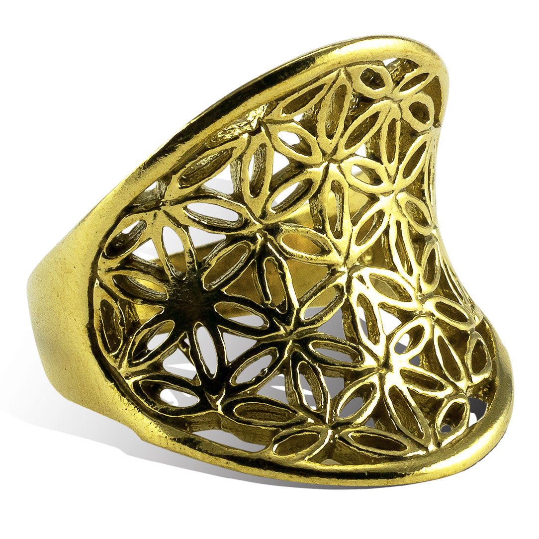 Flower of Life Rising Ring - Brass - Tree Spirit Wellness