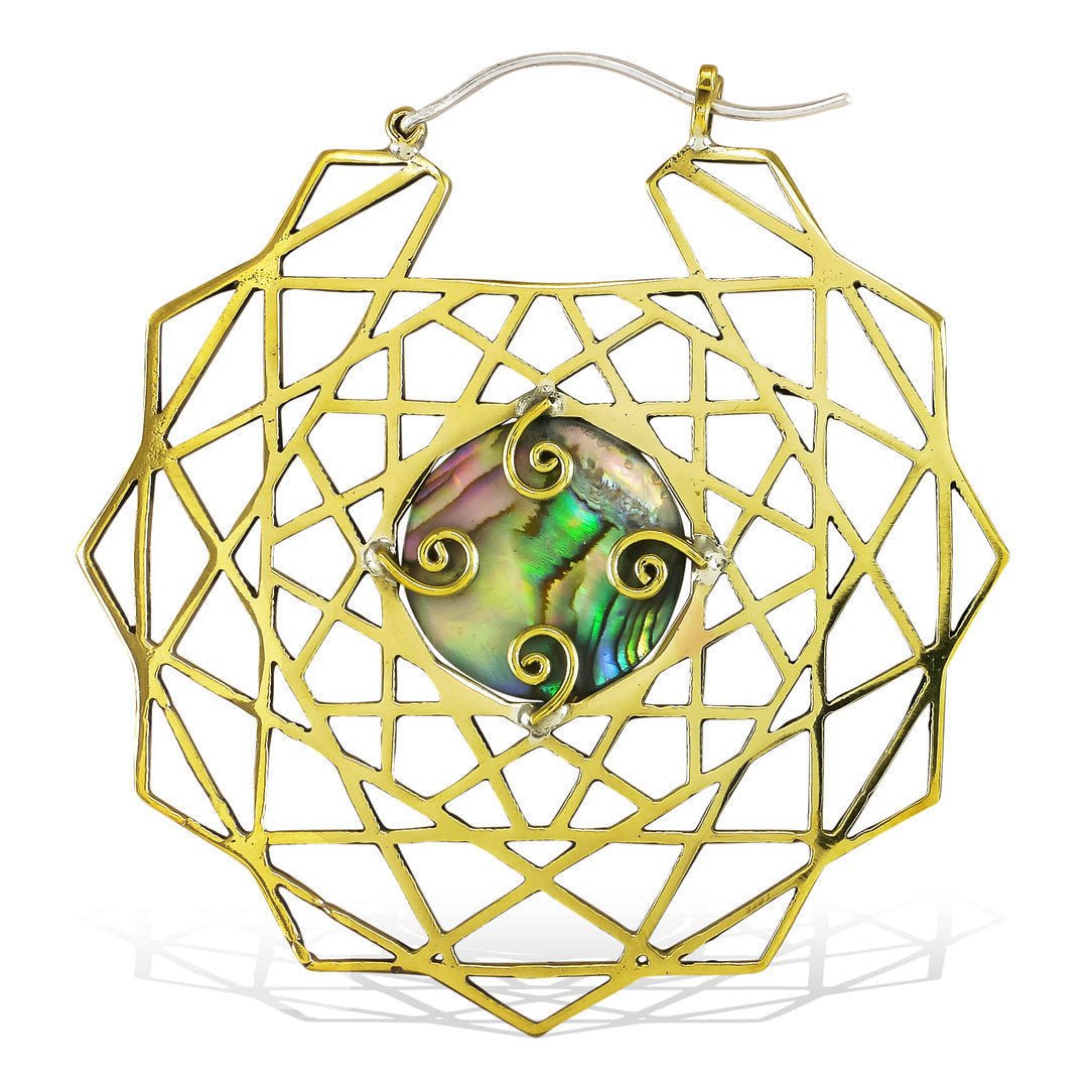 Geometric Paua Hoops - Silver Posts - Tree Spirit Wellness