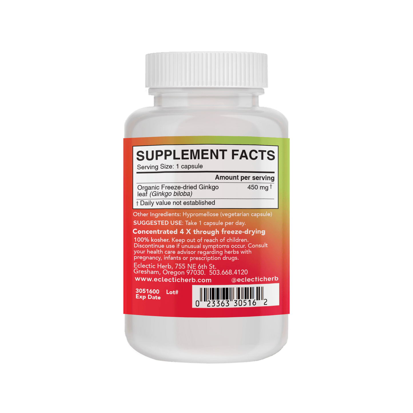 GINKGO CAPSULES *PLASTIC BOTTLE* - Tree Spirit Wellness