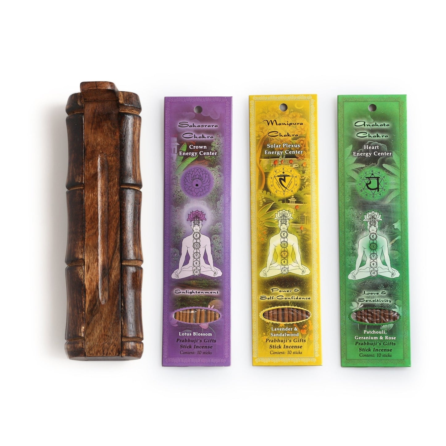 Incense Gift Set - Bamboo Burner + 3 Chakra Incense Sticks Packs & Greeting - Always - Tree Spirit Wellness