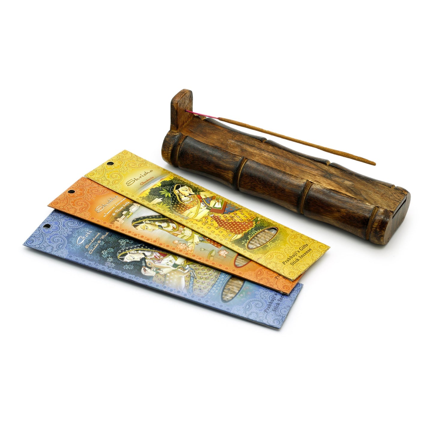 Incense Gift Set - Bamboo Burner + 3 Meditation Sticks Packs & Holiday Greeting - Love - Tree Spirit Wellness