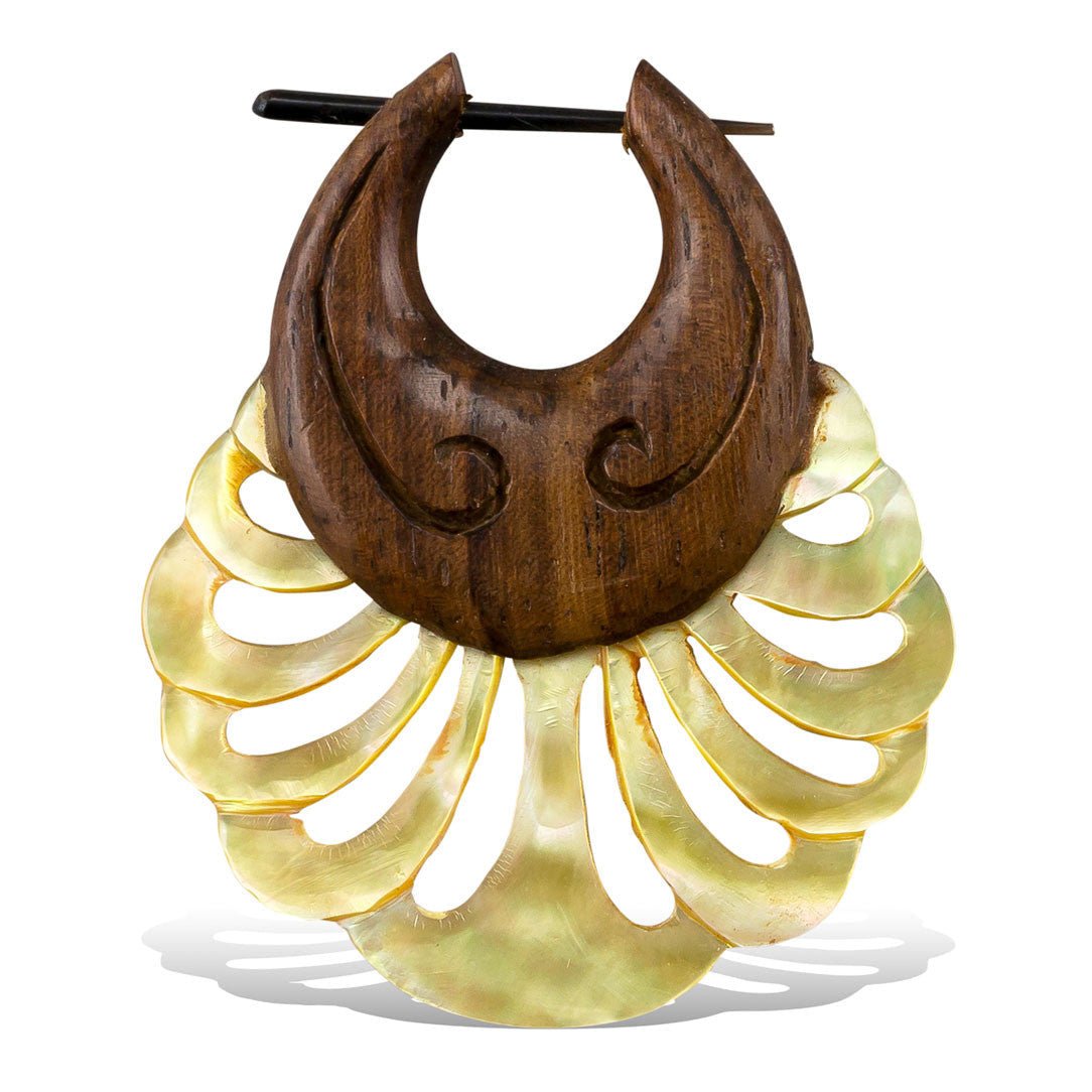Last Pair! Shell Hoops - Wood - Tree Spirit Wellness