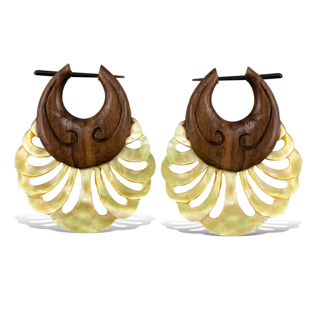 Last Pair! Shell Hoops - Wood - Tree Spirit Wellness