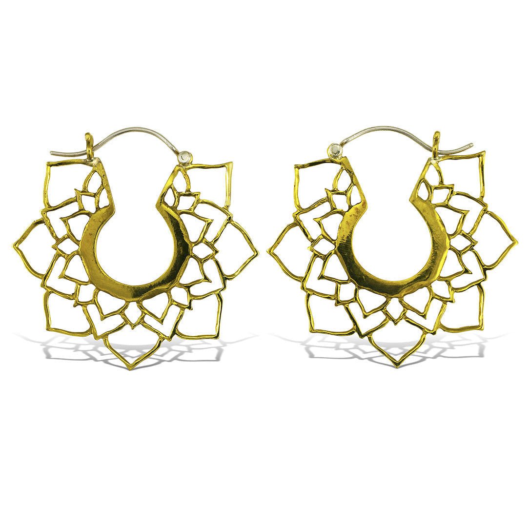 Mandala Lotus Hoops - Silver Post - Tree Spirit Wellness