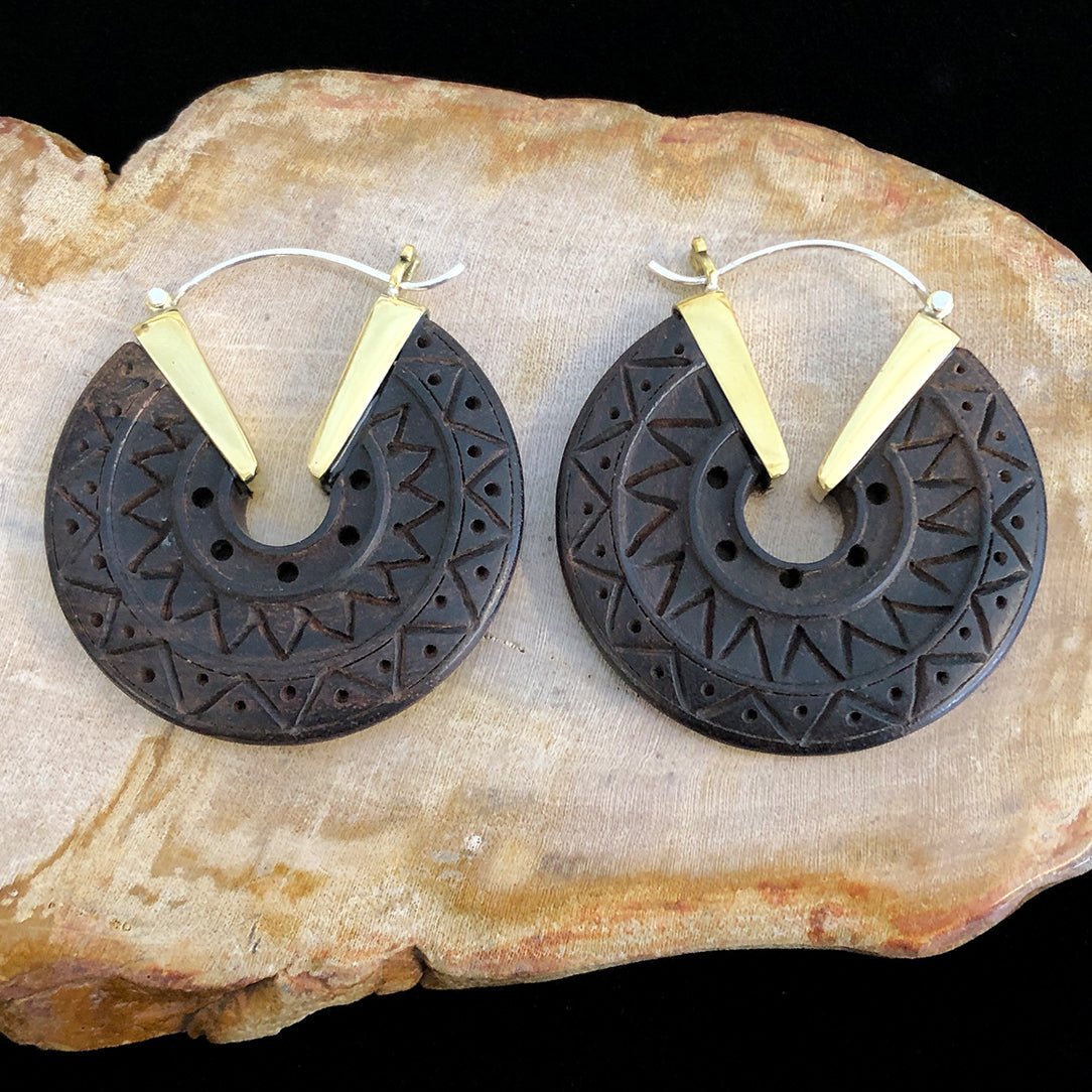 Mayan Etched Hoops - Wood - Tree Spirit Wellness