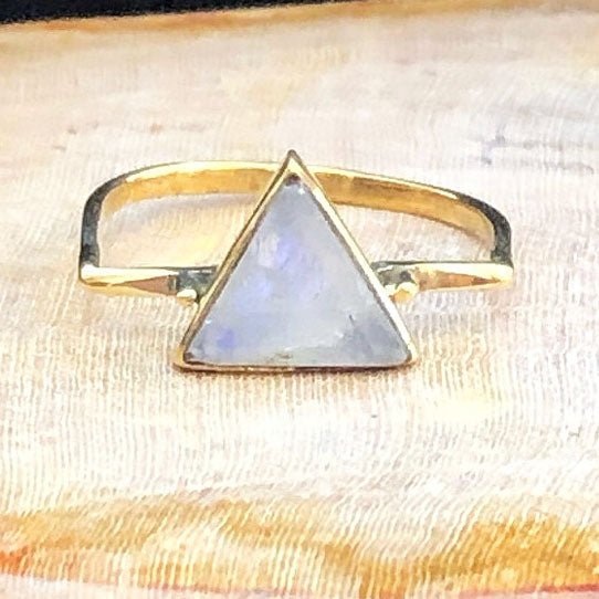 Moonstone Triangle Ring - Brass - Tree Spirit Wellness