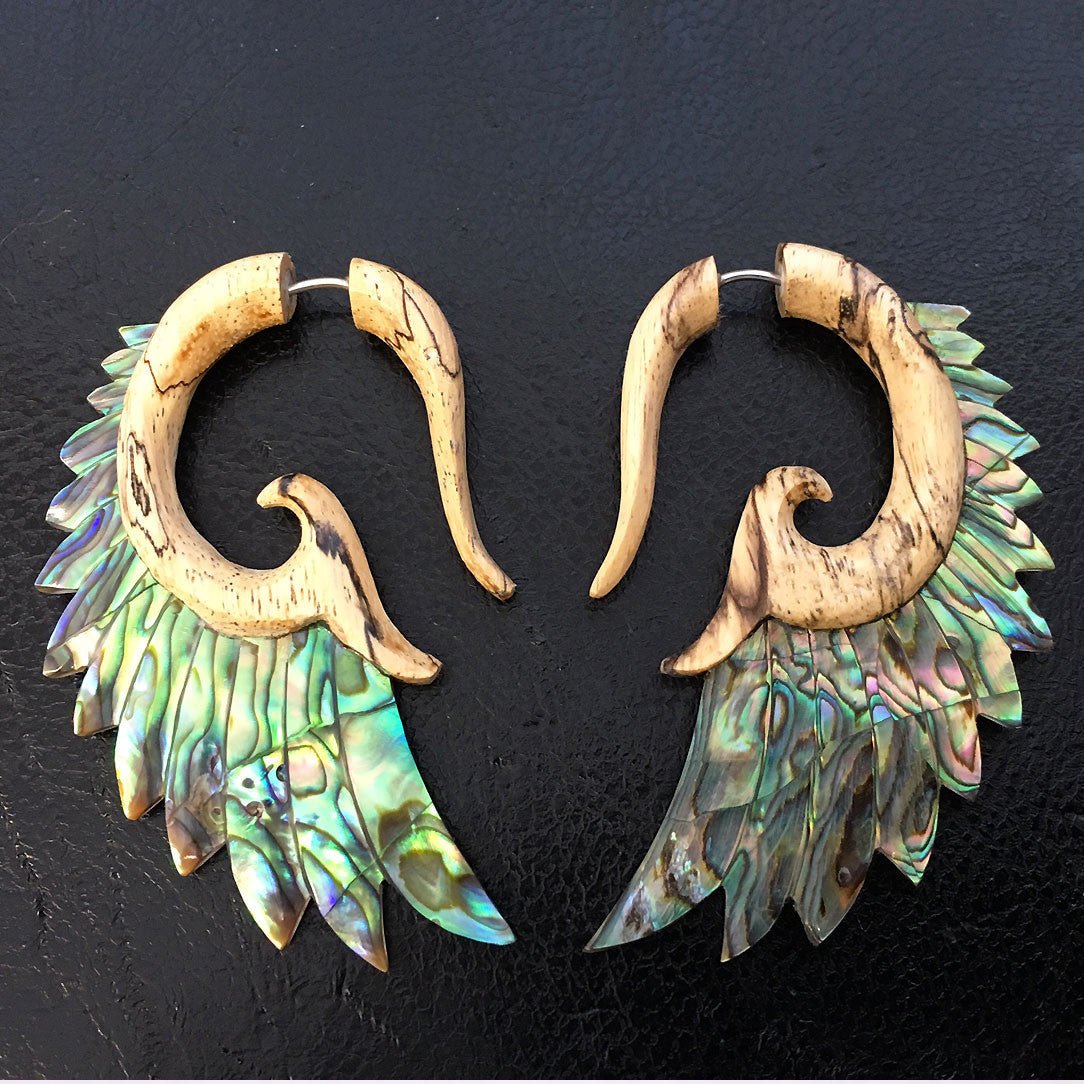 Nava Wings - Wood with Abalone - Tree Spirit Wellness