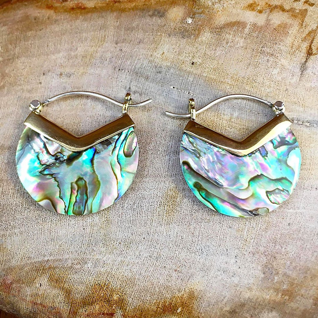 Saturn Hoops - Abalone Shell - Tree Spirit Wellness