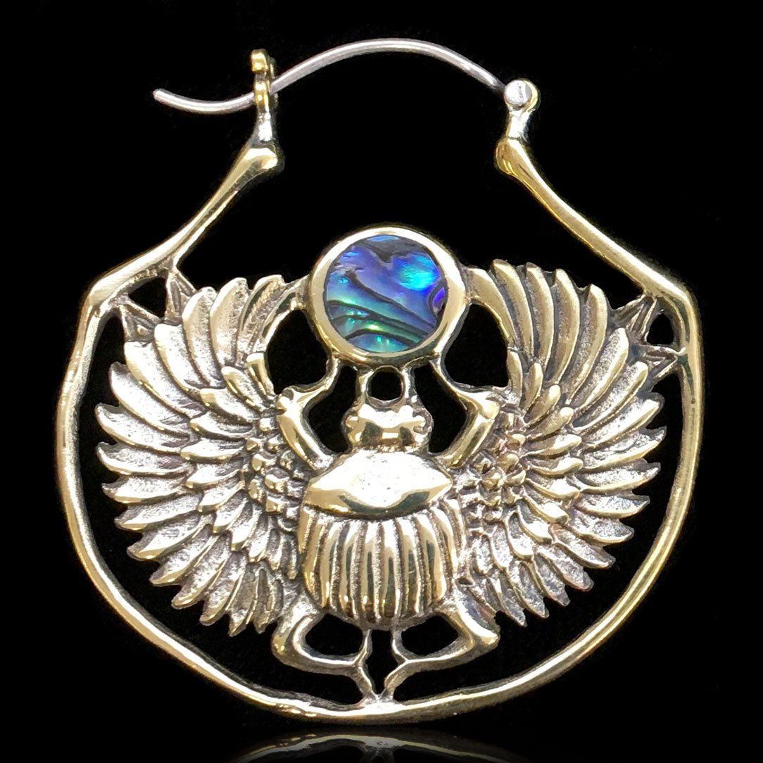 Scarab Paua Hoops - Silver Post - Tree Spirit Wellness