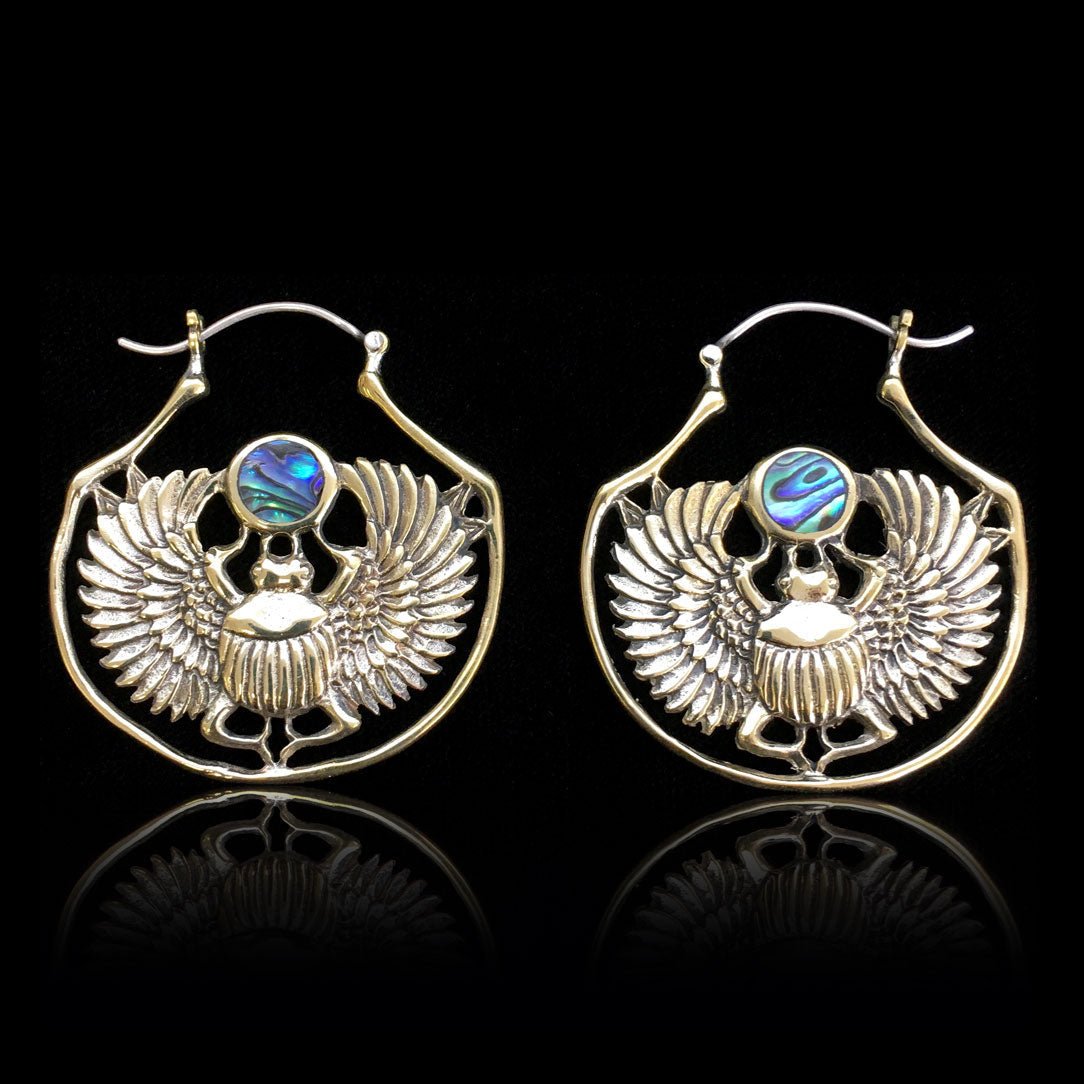 Scarab Paua Hoops - Silver Post - Tree Spirit Wellness