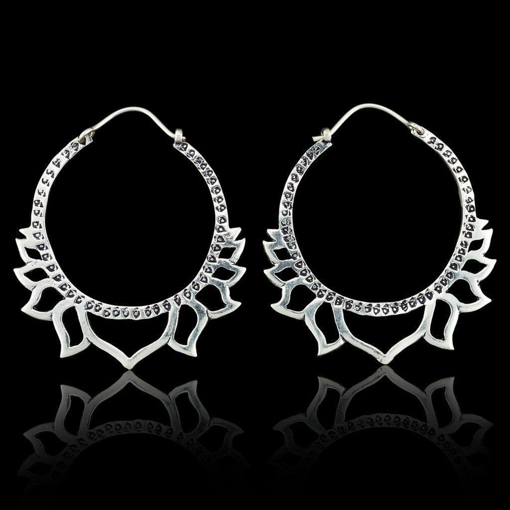 SILVER LOTUS HOOPS freeshipping - Tree Spirit Wellness