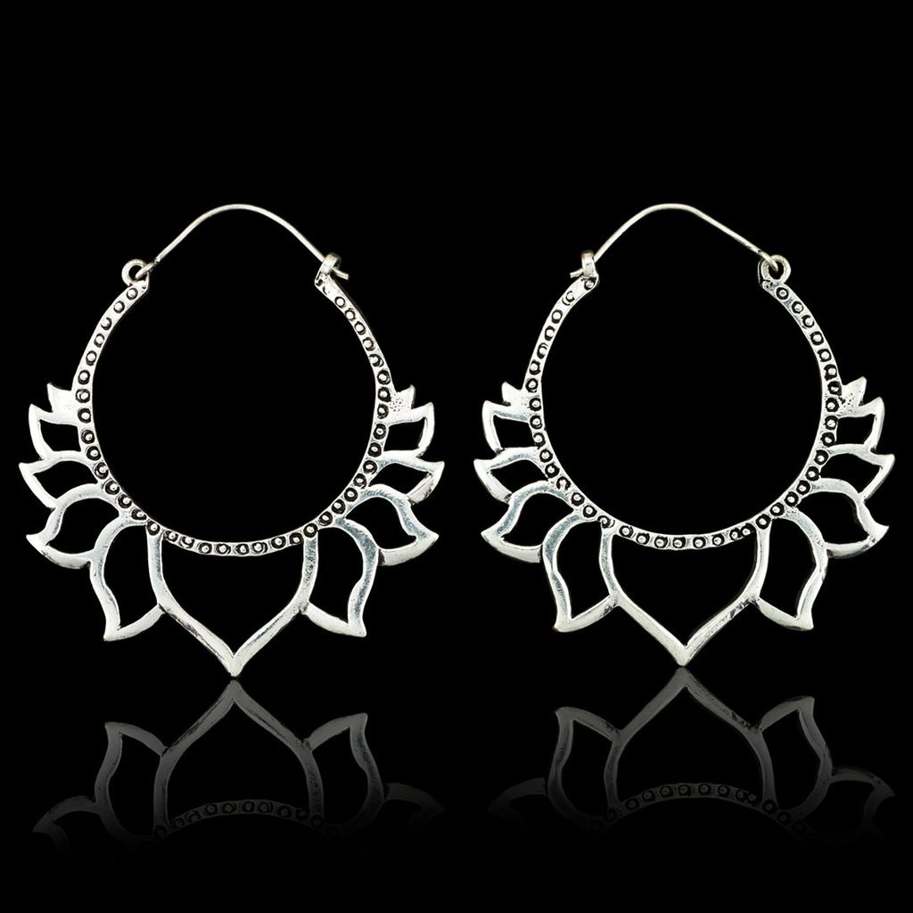 SILVER LOTUS HOOPS freeshipping - Tree Spirit Wellness