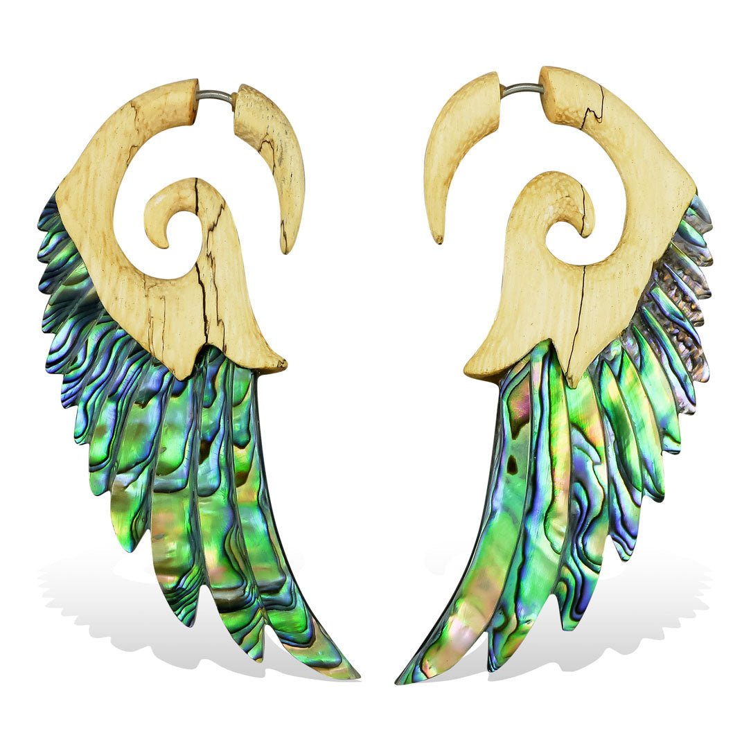Striking Wings - Wood with Abalone - Tree Spirit Wellness