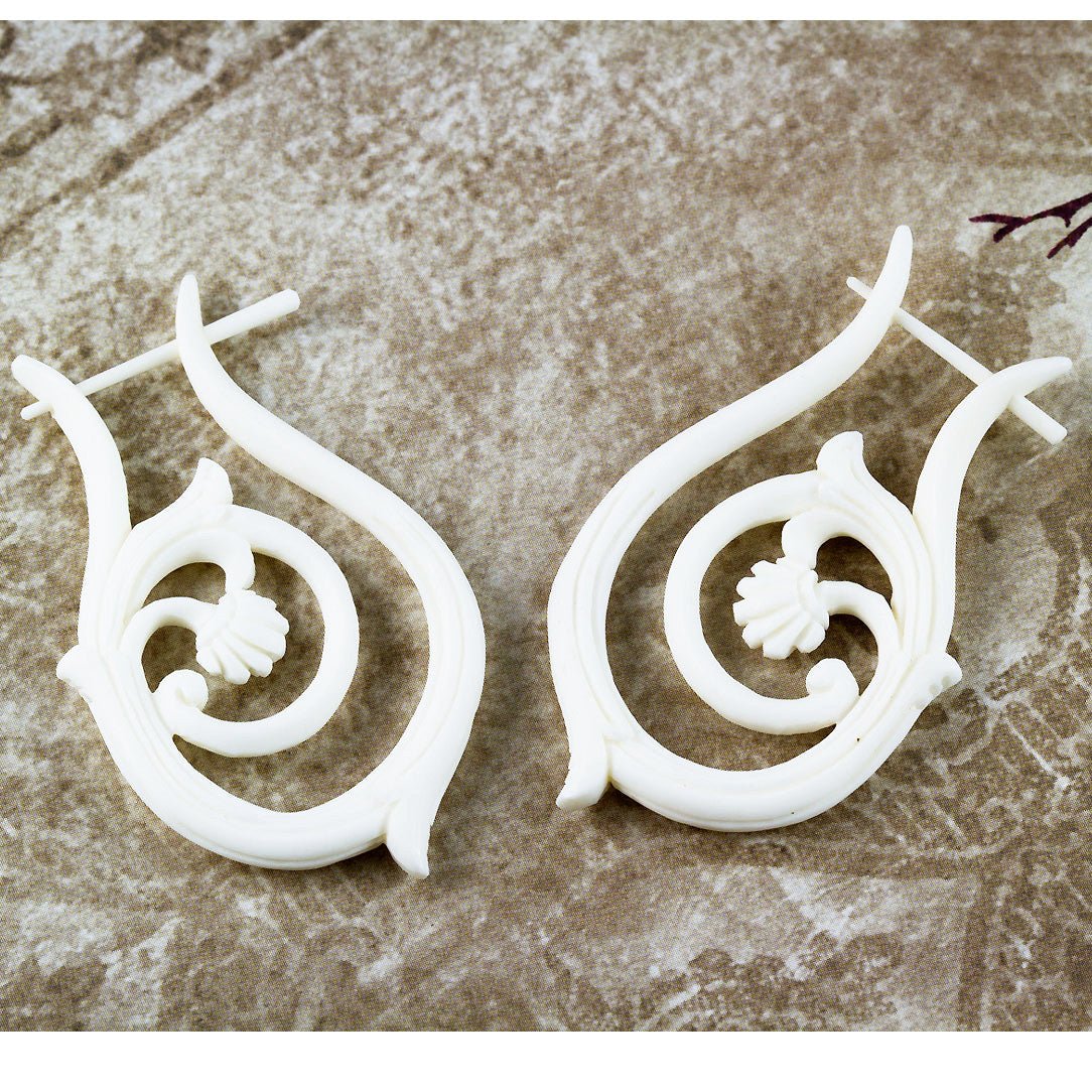 Teardrop Hoops - Bone - Tree Spirit Wellness