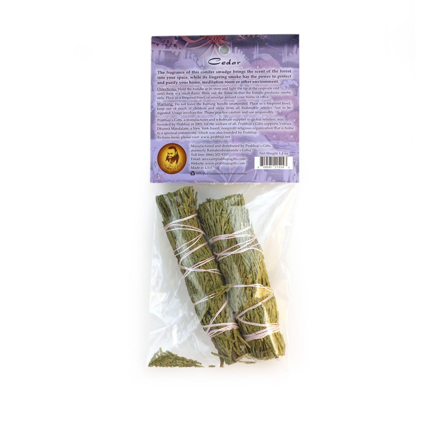 Prabhuji Smudging Herbs - Cedar Smudge Stick - 2 Mini Bundles