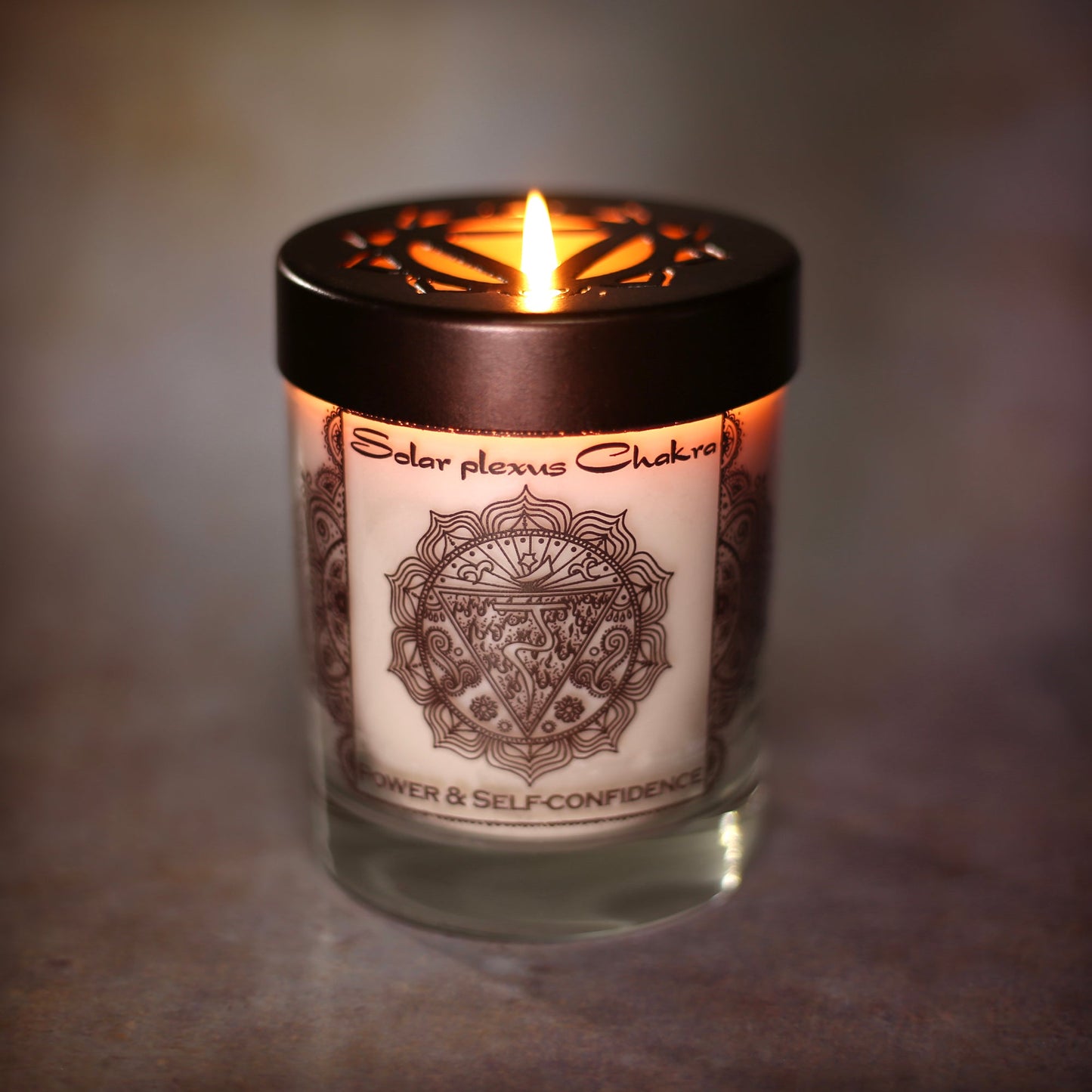 Prabhuji Solar Plexus Chakra Manipura | Soy Candle for Chakra Meditation Scented with Essential Oils | Lavender Blossom | Power and Self-confidence - 10.5oz