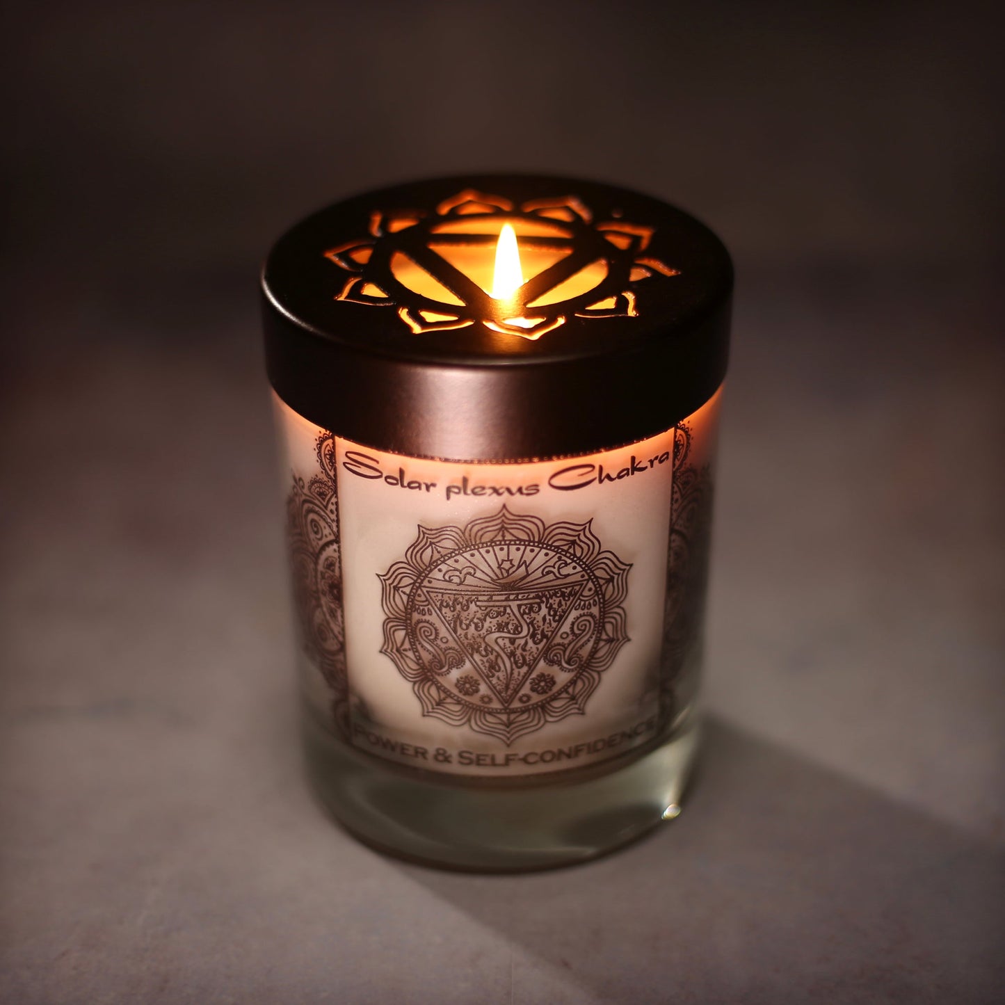 Prabhuji Solar Plexus Chakra Manipura | Soy Candle for Chakra Meditation Scented with Essential Oils | Lavender Blossom | Power and Self-confidence - 10.5oz