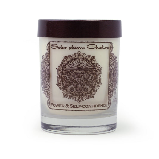 Soy Candle for Chakra Meditation Scented with Essential Oils | Solar Plexus Chakra Manipura | Lavender Blossom | Power and Self-confidence - 10.5oz - Wholesale and Retail Prabhuji's Gifts 