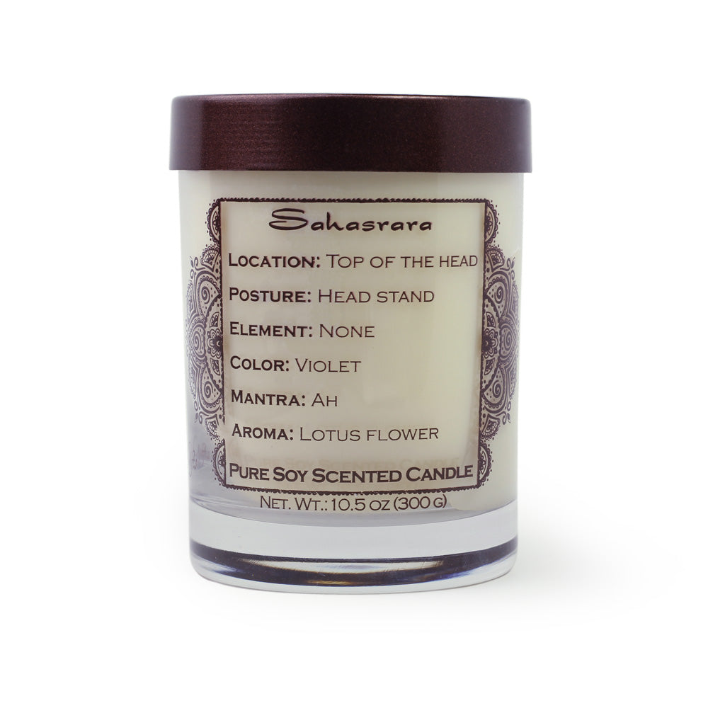 Soy Candle for Chakra Meditation Scented with Essential Oils | Crown Chakra Sahasrara | Lotus Flower | Enlightenment - 10.5oz - Wholesale and Retail Prabhuji's Gifts 