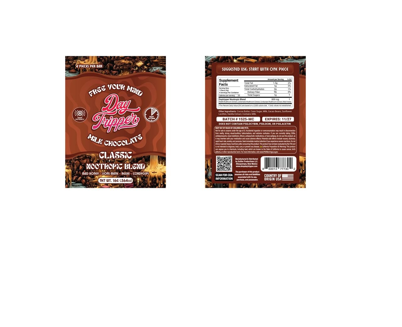 4 Piece Artisan Chocolate - Milk Chocolate Bar - 10 Bars/Case - Tree Spirit Wellness