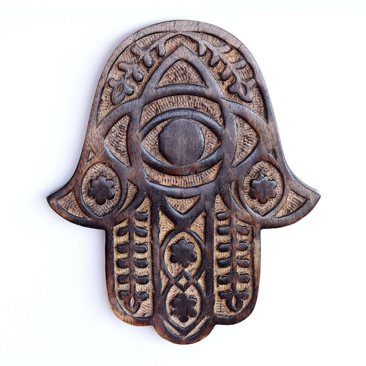 Decor - Wooden Hamsa - Myrtle 7"x6" - Wholesale and Retail Prabhuji's Gifts