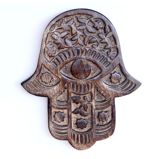 Prabhuji Decor - Wooden Hamsa - Vines and Flowers 7"x6"