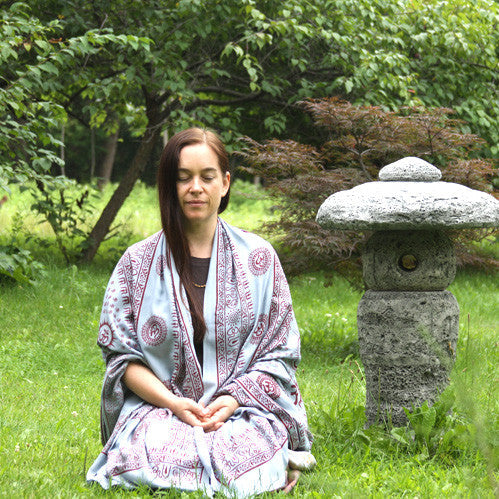 Meditation Yoga Prayer Shawl - Mantra Om - Grey Large - Wholesale and Retail Prabhuji's Gifts 