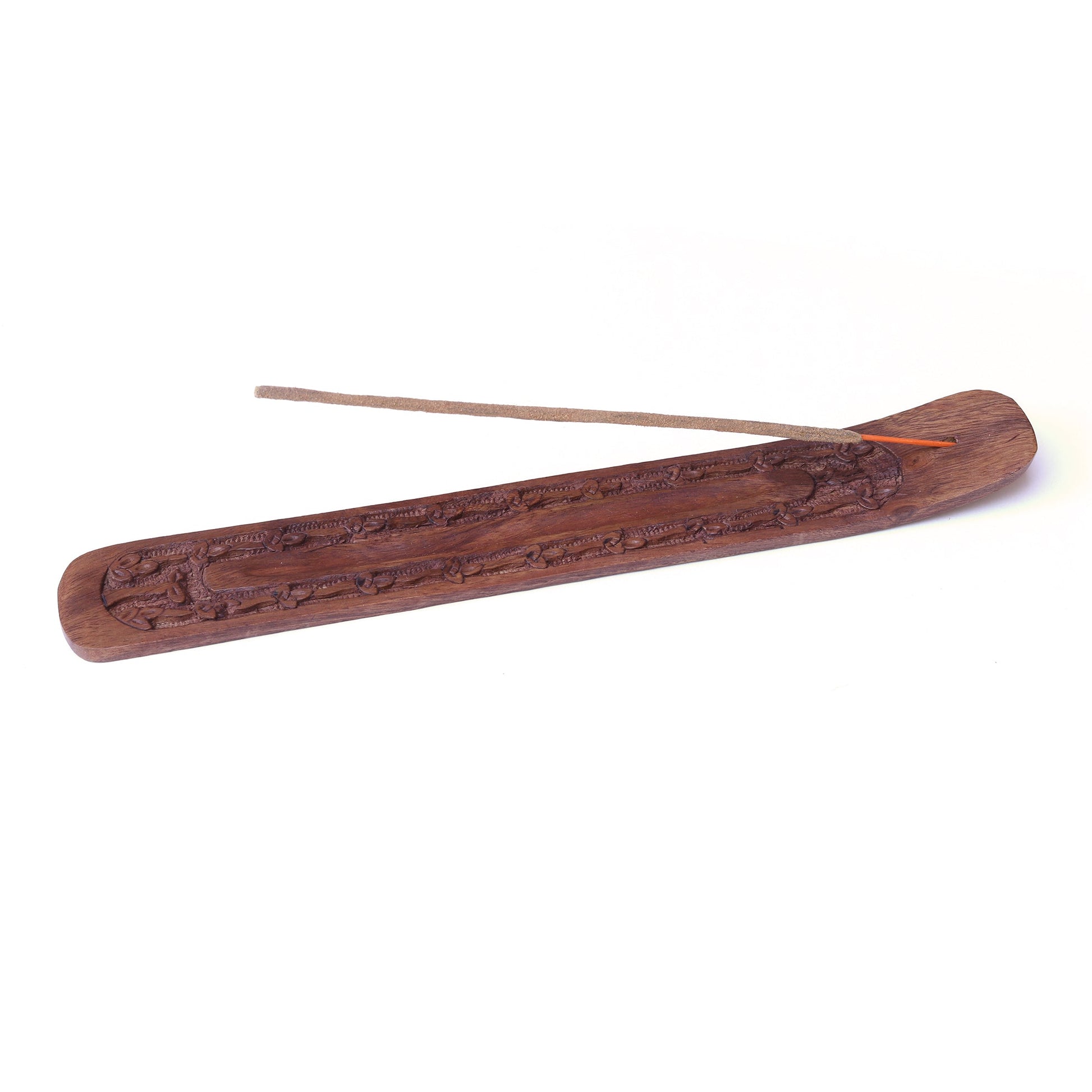 Incense Burner - Wooden Flat Carved Clover - Prabhuji's Gifts wholesale and retail
