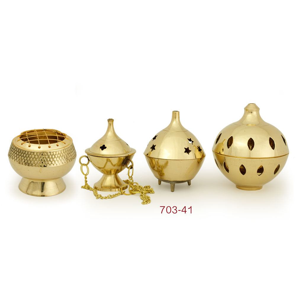 Burner - Brass Burner, 3 Legged Star Jali 3"Hx2.5"D - Wholesale and Retail Prabhuji's Gifts 